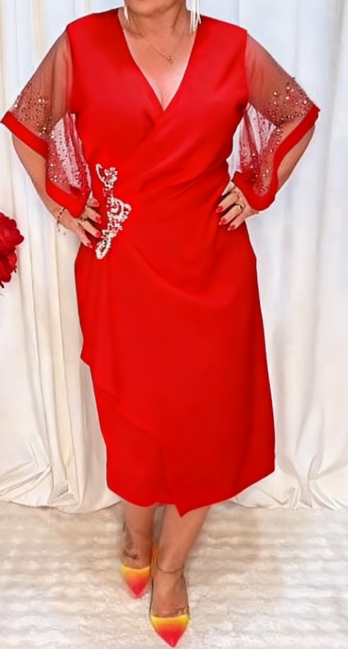 👗Luźna i elegancka koronkowa sukienka patchworkowa