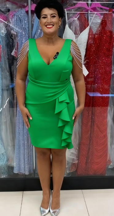 🌸2025 Sukienka koktajlowa z dekoltem w serek i stylowymi falbankami po bokach