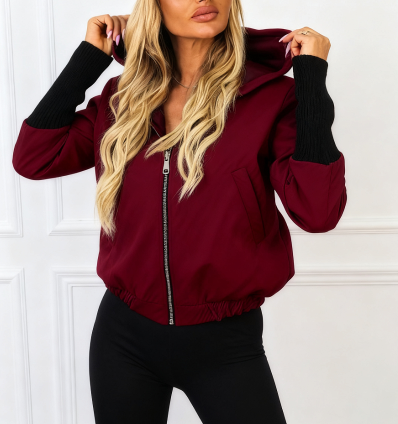 Super rabat -69%‼️‼️Kurtka z kapturem i długimi, prążkowanymi rękawami