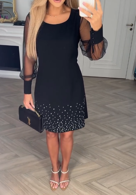 🍁💃Sukienka z okrągłym dekoltem i długim rękawem, dopasowana do sylwetki✨