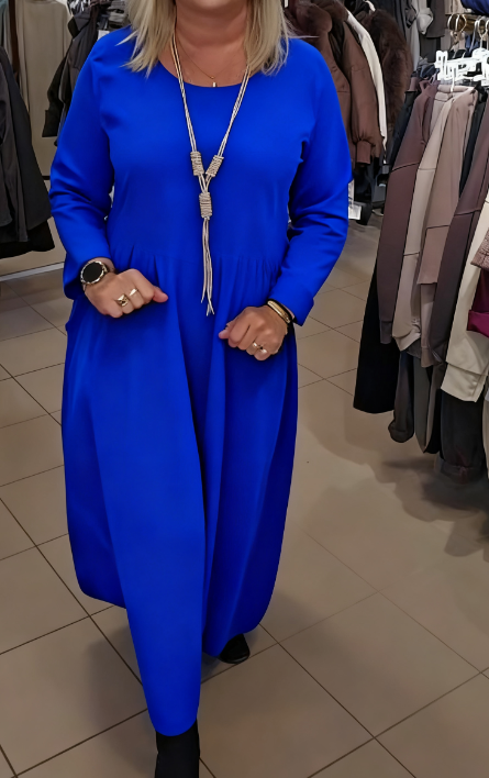 🎁WYPRZEDAŻ OSTATNIEGO DNIA -49% ZNIŻKI🎁Jesienna sukienka z okrągłym dekoltem i kieszeniami