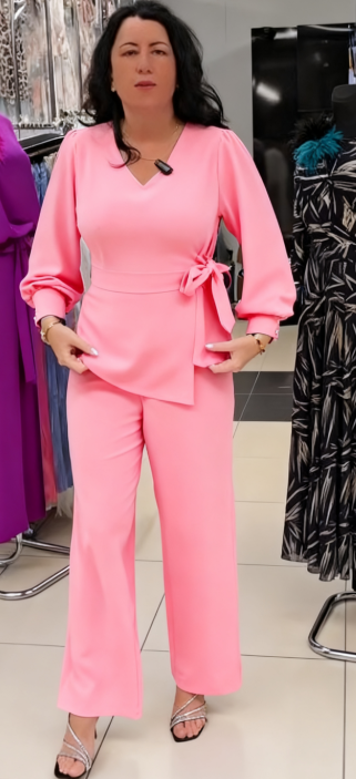 ❤Damski garnitur casualowy, dekolt w serek, długie rękawy