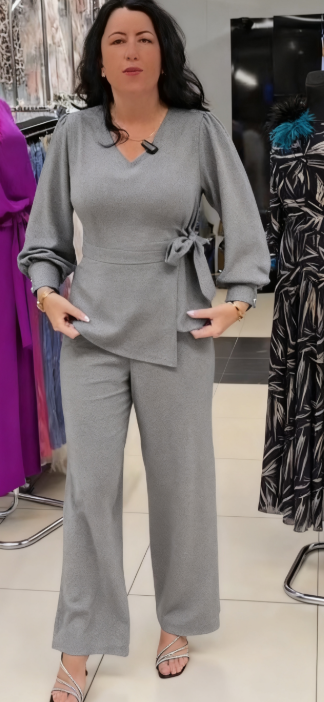 ❤Damski garnitur casualowy, dekolt w serek, długie rękawy