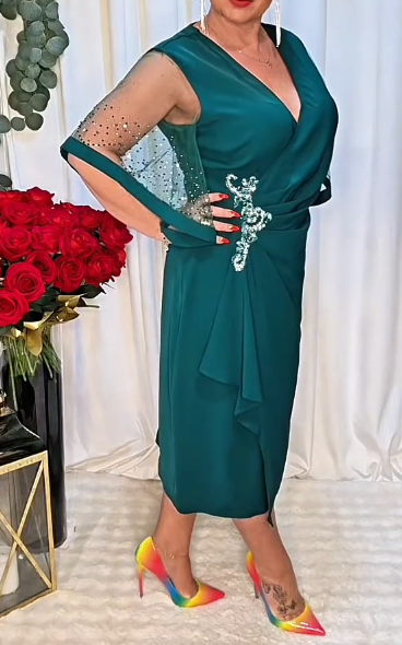 👗Luźna i elegancka koronkowa sukienka patchworkowa