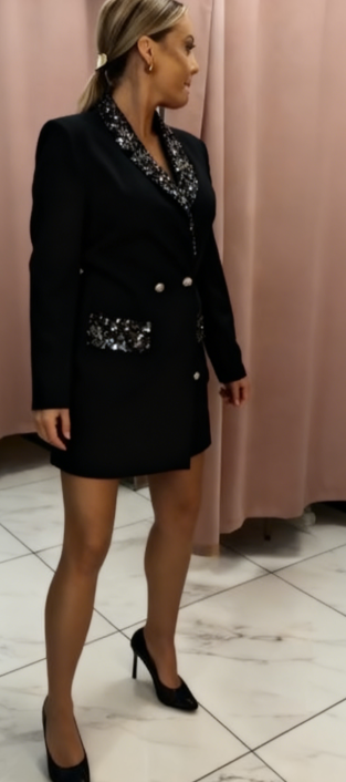 Elegancki kombinezon z cekinowym kołnierzykiem i swobodnym krojem