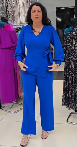 ❤Damski garnitur casualowy, dekolt w serek, długie rękawy