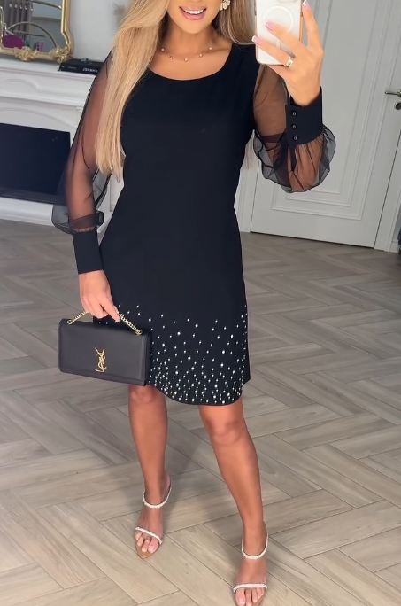 🍁💃Sukienka z okrągłym dekoltem i długim rękawem, dopasowana do sylwetki✨