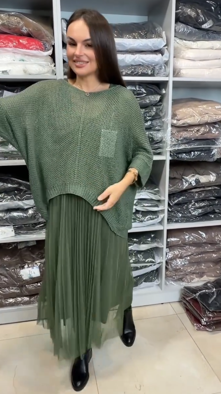 💖Limitowana wyprzedaż 48% TANIEJ💖Sukienka z siateczki, w stylu swetra, z okrągłym dekoltem