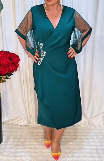 👗Luźna i elegancka koronkowa sukienka patchworkowa
