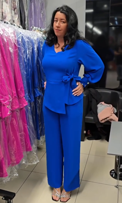 ❤Damski garnitur casualowy, dekolt w serek, długie rękawy