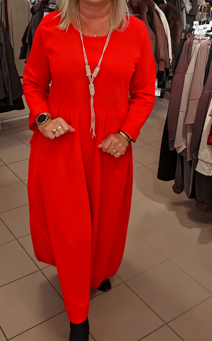 🎁WYPRZEDAŻ OSTATNIEGO DNIA -49% ZNIŻKI🎁Jesienna sukienka z okrągłym dekoltem i kieszeniami