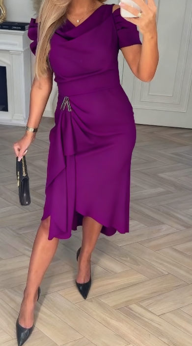 💖【S-5XL】🍁🍂Elegancka sukienka z falbanką i dekoltem w serek, nowy styl