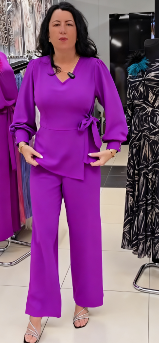 ❤Damski garnitur casualowy, dekolt w serek, długie rękawy