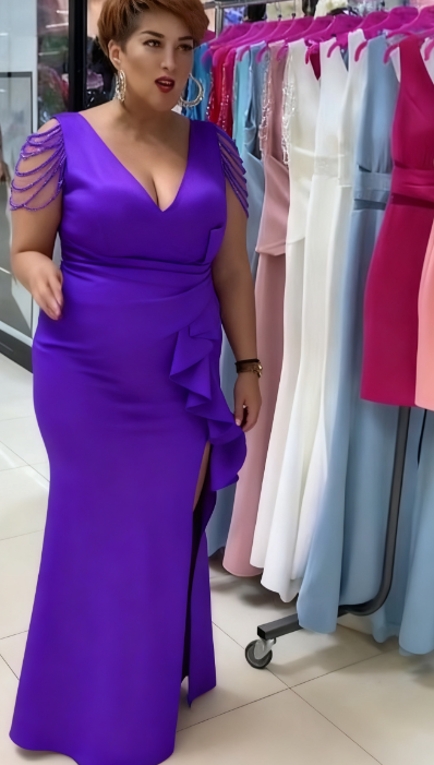 💥🔥👗【S-5XL】Sukienka z modnymi falbanami i wysokimi rozcięciami po bokach