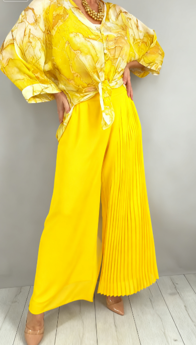 Komplet z artystycznym wzorem marmurkowym + szerokie spodnie plisowane