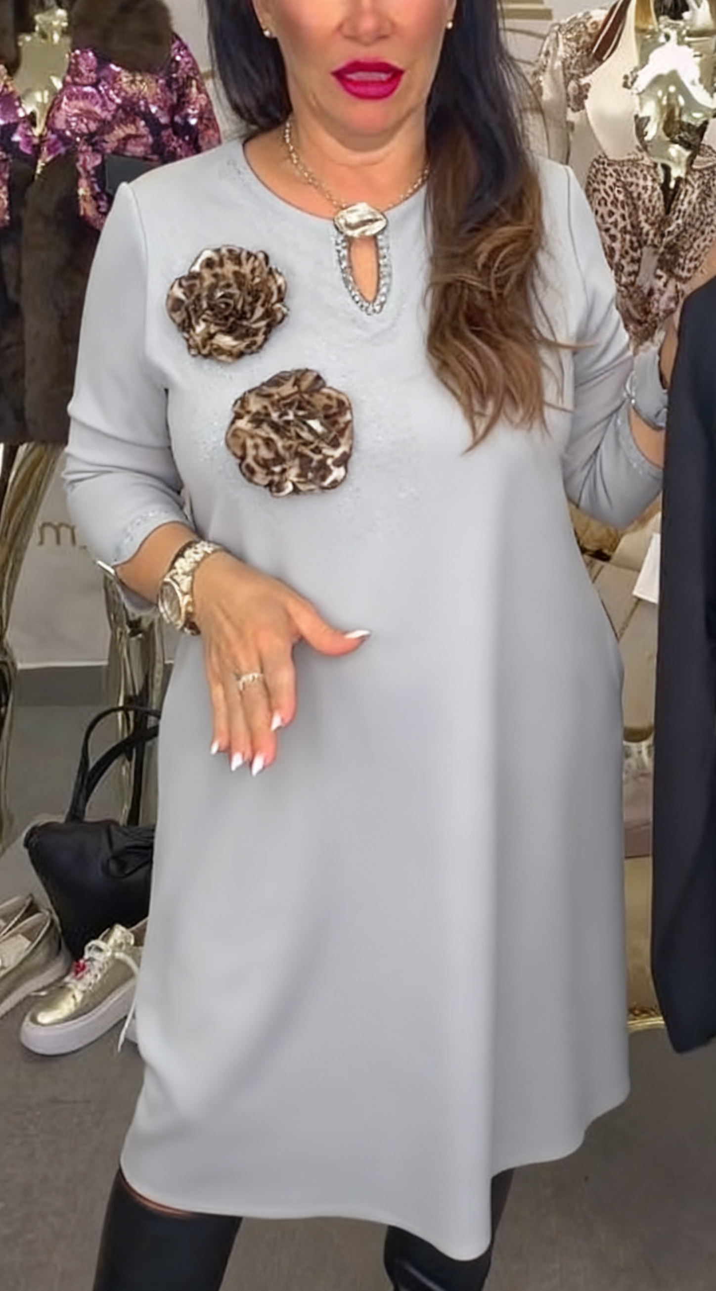 🔥NOWE WYPRZEDAŻE 2025 -Sukienka z Ozdobnymi Kwiatami - Promocja Tydzień!