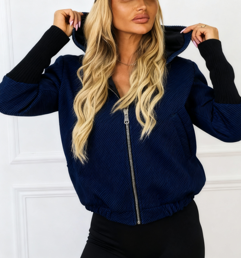 Super rabat -69%‼️‼️Kurtka z kapturem i długimi, prążkowanymi rękawami