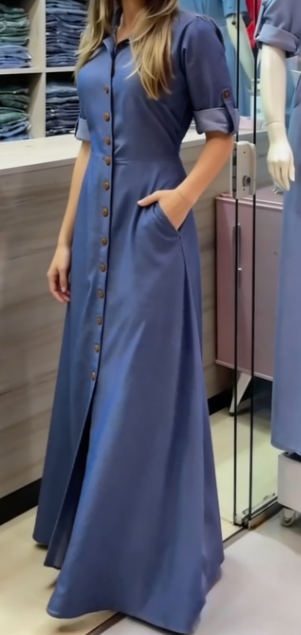 Jednorzędowa dopasowana spódnica maxi z jeansu z klapami