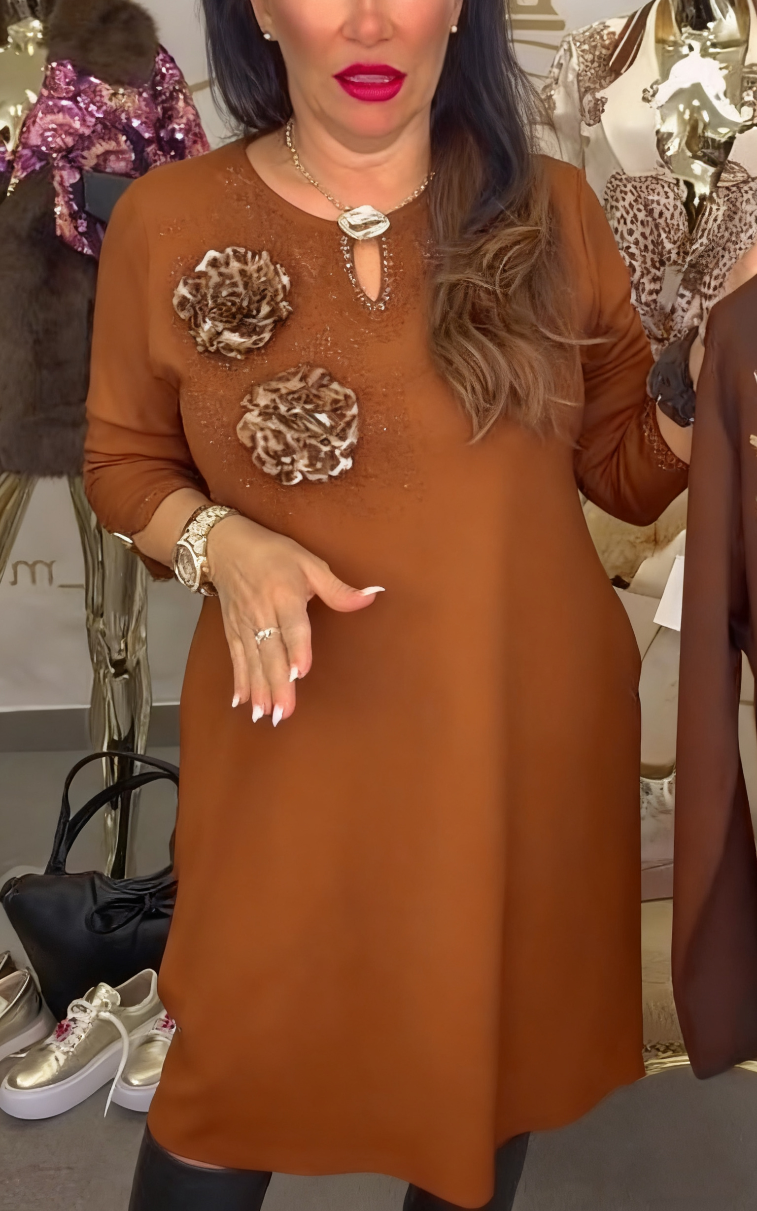 🔥NOWE WYPRZEDAŻE 2025 -Sukienka z Ozdobnymi Kwiatami - Promocja Tydzień!