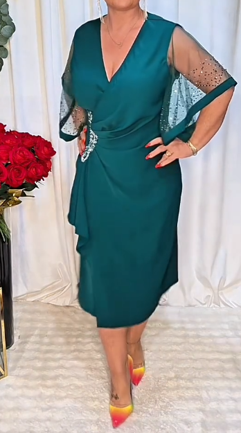 👗Luźna i elegancka koronkowa sukienka patchworkowa