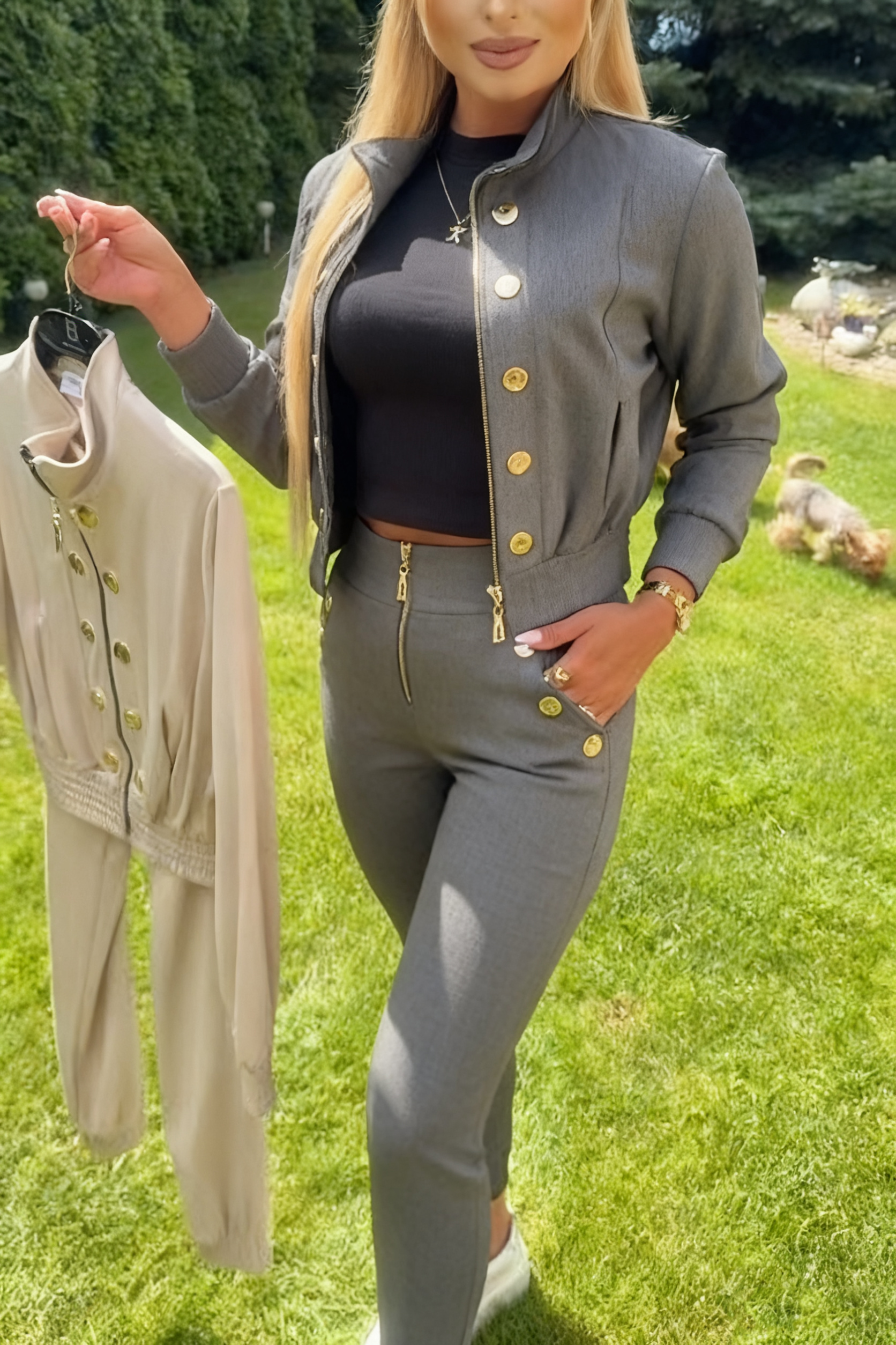 49% zniżki w ostatnim dniu - Komplet kurtka zapinana na guziki + legginsy