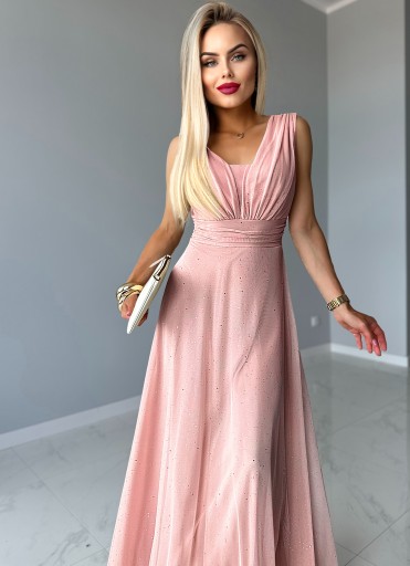 Wizytowa SUKIENKA DAMSKA długa rozkloszowana szyfon brokat na wesele SOPHIA