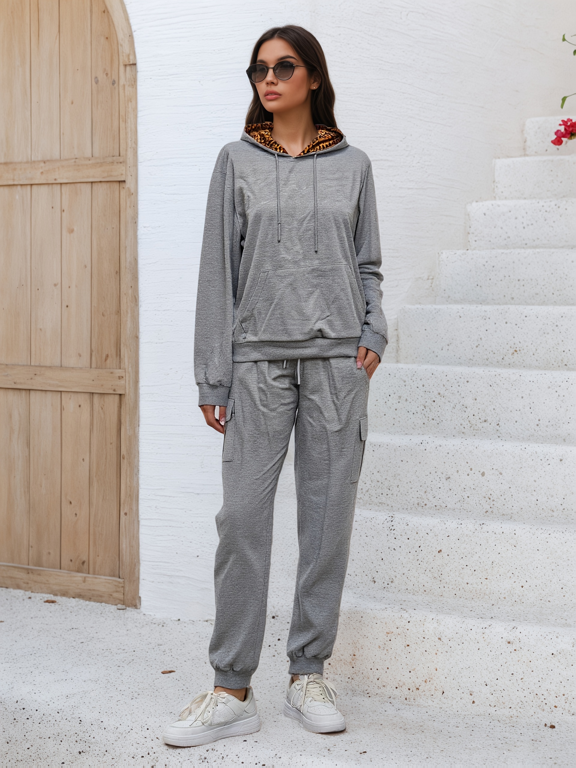 Bez opłat importowych Lokalny magazynKobiety Casual Hoodie Zestaw z kieszeniami Stylowy i wygodny kombinezon treningowy dla Casual Dress