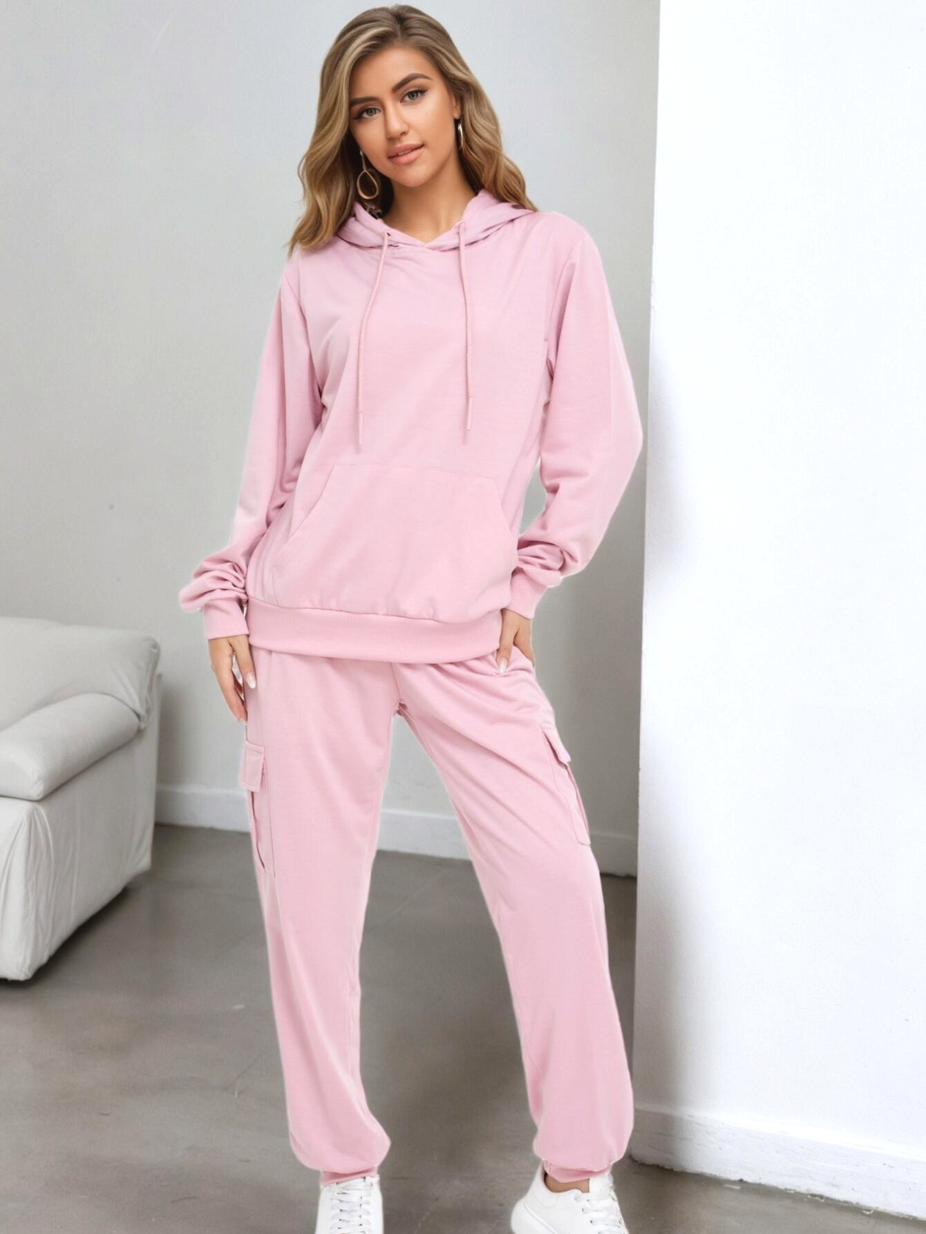 Bez opłat importowych Lokalny magazynKobiety Casual Hoodie Zestaw z kieszeniami Stylowy i wygodny kombinezon treningowy dla Casual Dress