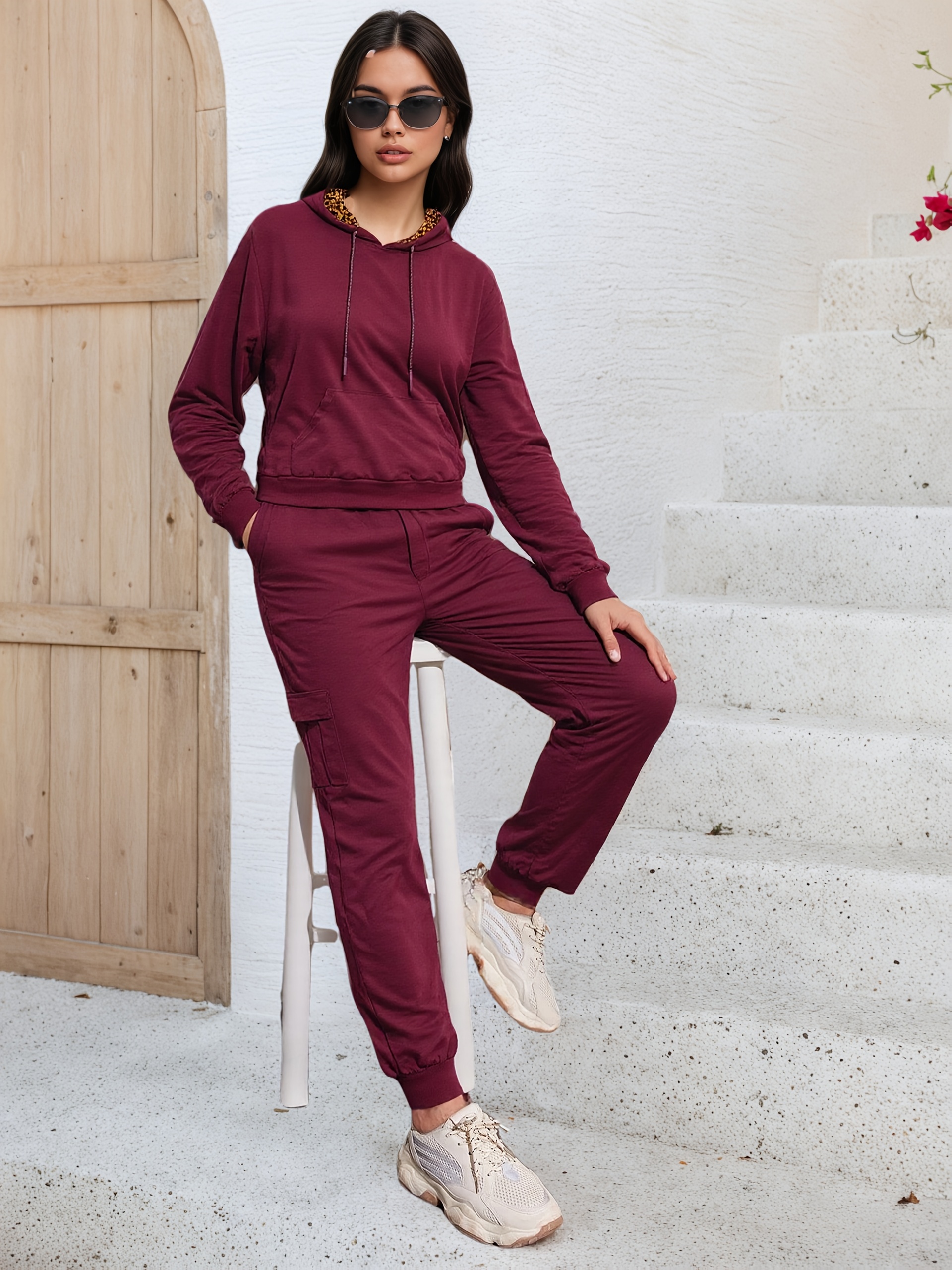 Bez opłat importowych Lokalny magazynKobiety Casual Hoodie Zestaw z kieszeniami Stylowy i wygodny kombinezon treningowy dla Casual Dress