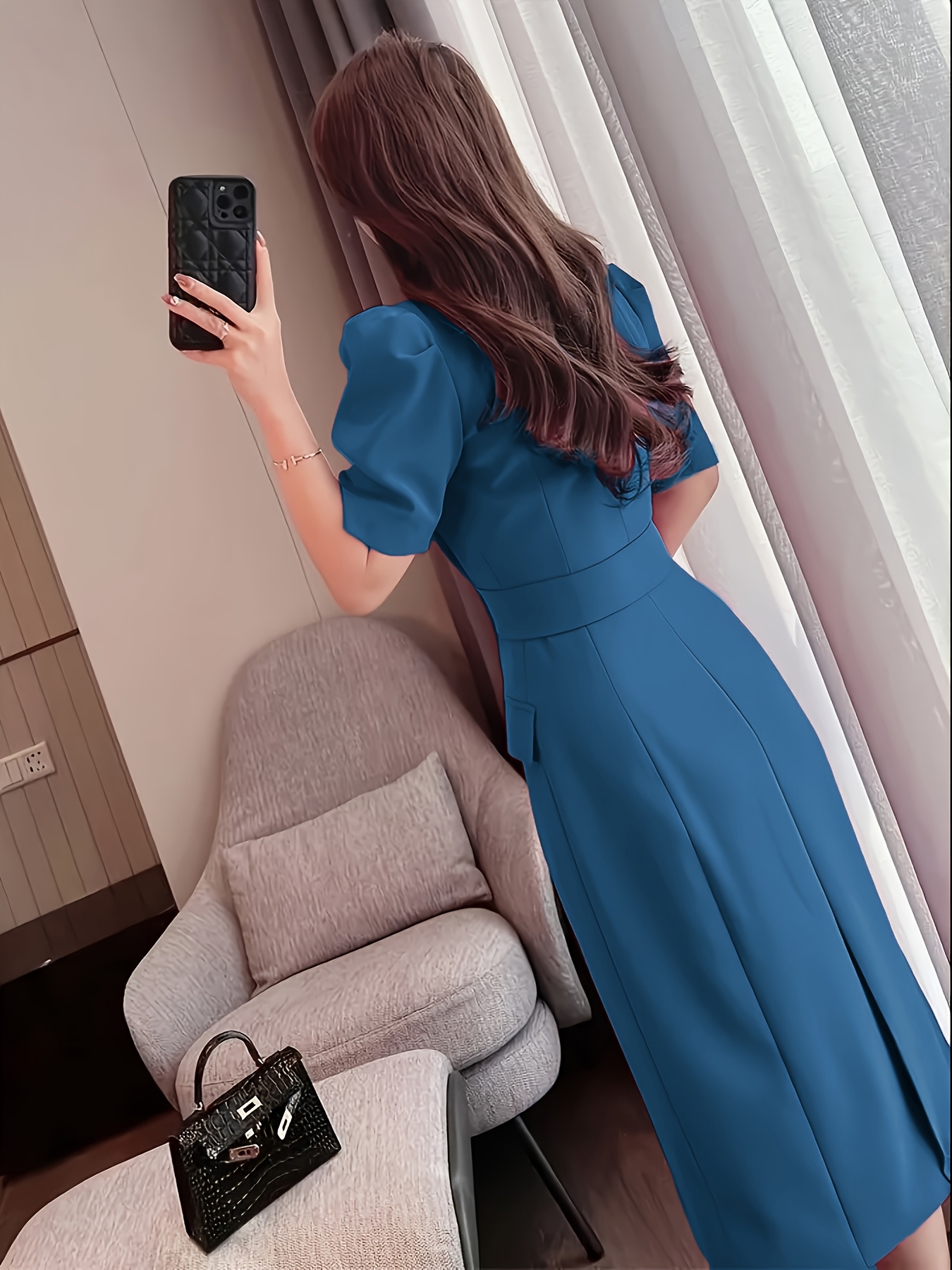 Bez opłat importowych Lokalny magazynElegancka sukienka z ołówkiem Magenta Różowa z inspiracją francuską - Chic notched collar, przycisk szczegółowy, mieszanka poliestrowa dla kobiet, idealna na wiosnę i jesień