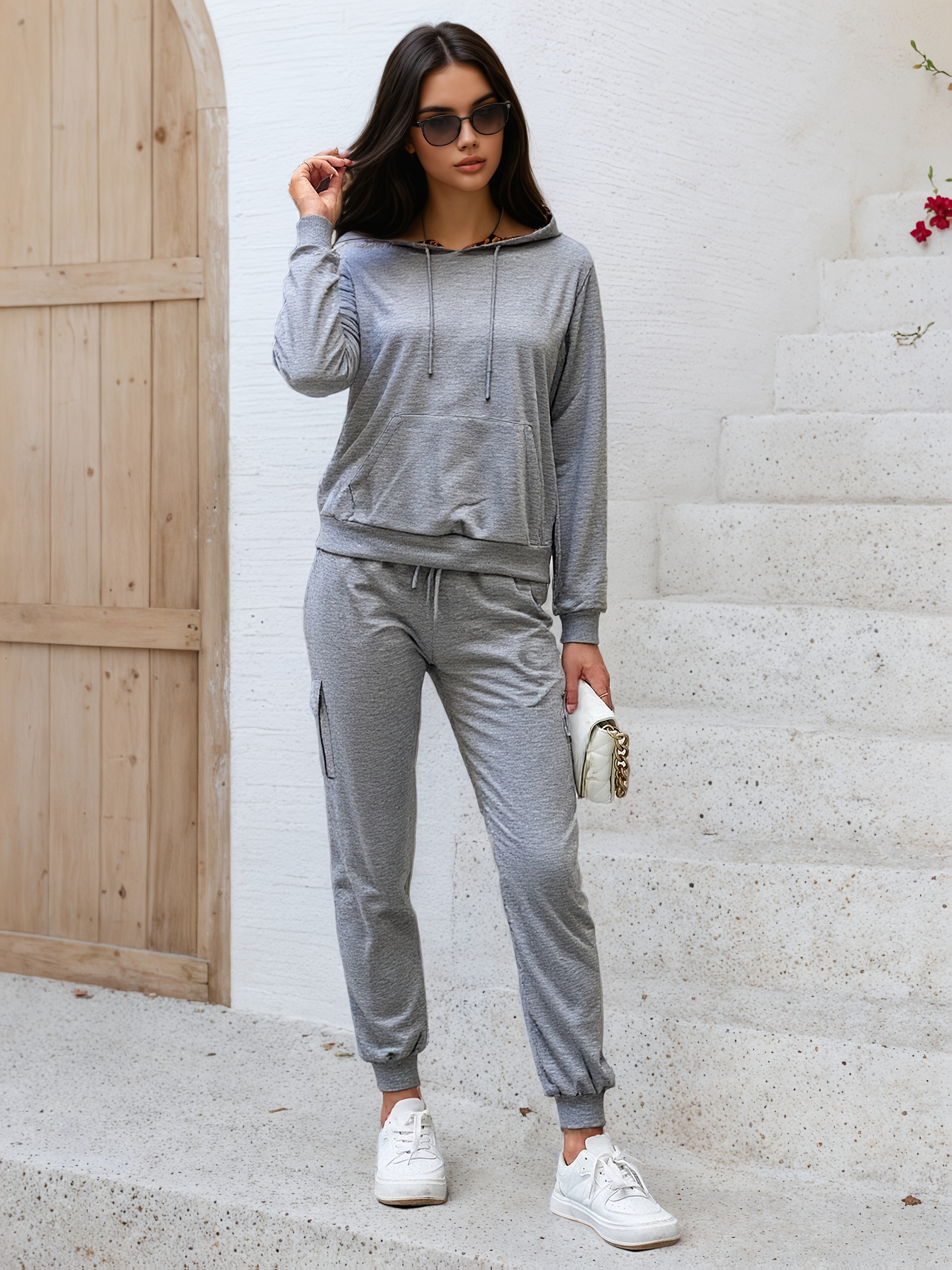 Bez opłat importowych Lokalny magazynKobiety Casual Hoodie Zestaw z kieszeniami Stylowy i wygodny kombinezon treningowy dla Casual Dress