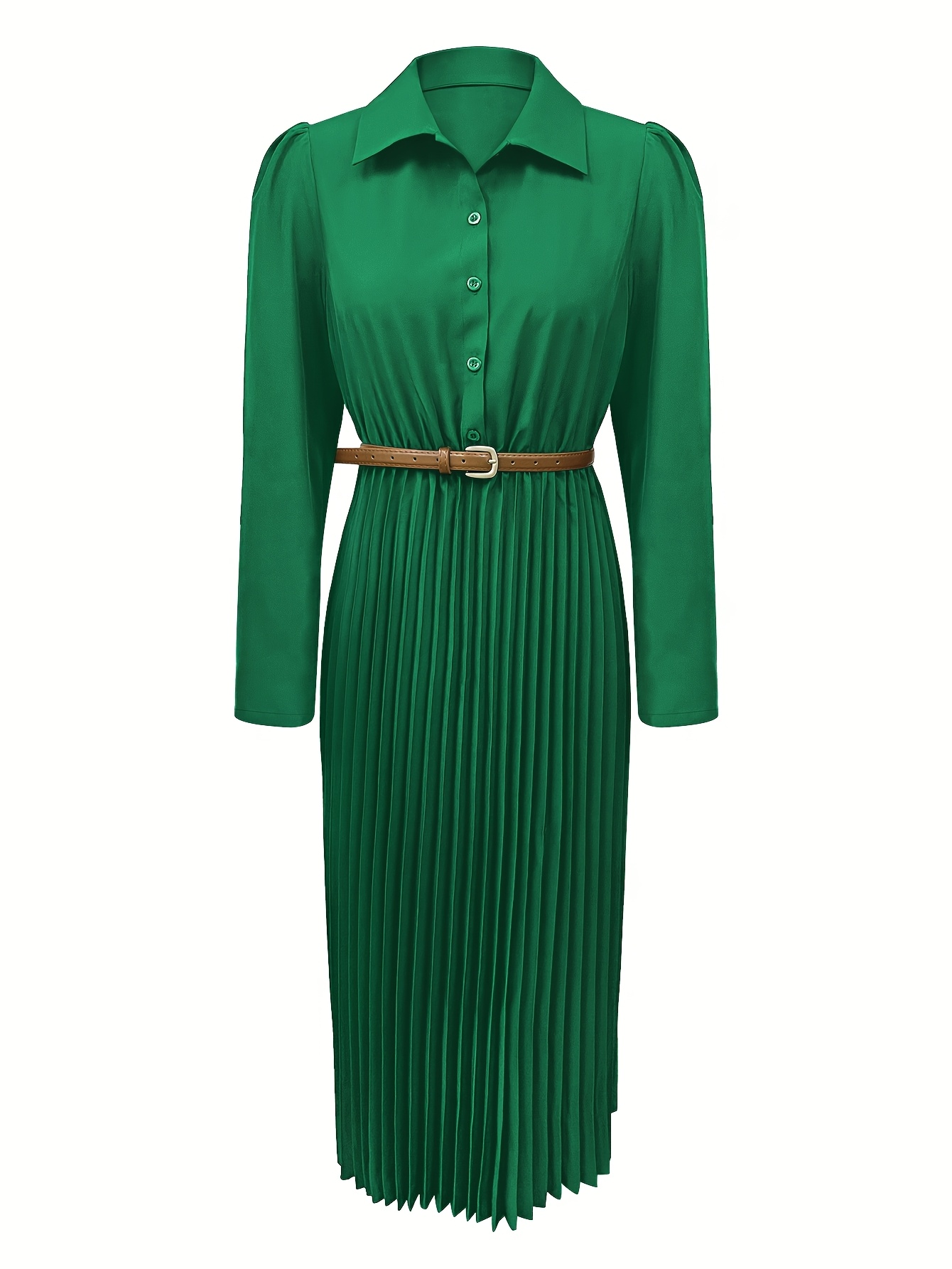Elegancka Sukienka Kobieca - Plis. Rękawy, Klapka, A-Line Midi 