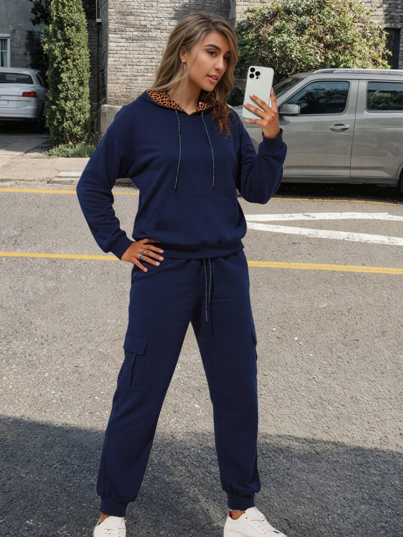 Bez opłat importowych Lokalny magazynKobiety Casual Hoodie Zestaw z kieszeniami Stylowy i wygodny kombinezon treningowy dla Casual Dress