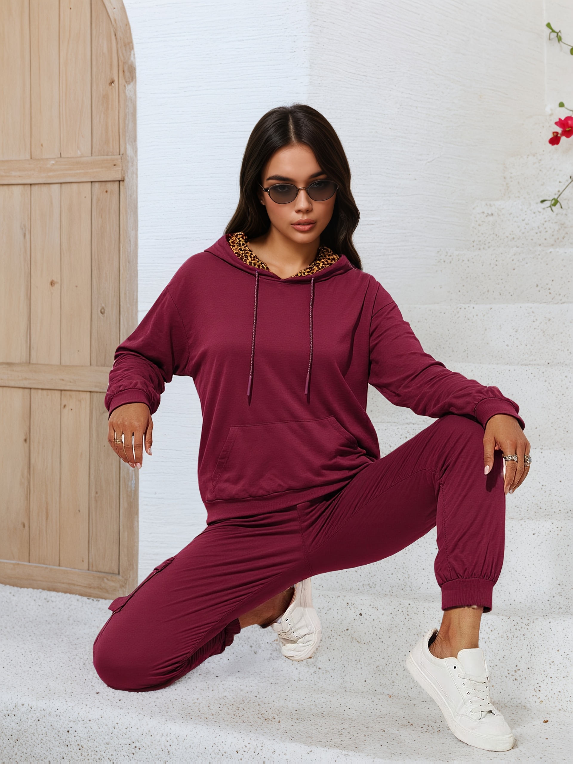 Bez opłat importowych Lokalny magazynKobiety Casual Hoodie Zestaw z kieszeniami Stylowy i wygodny kombinezon treningowy dla Casual Dress