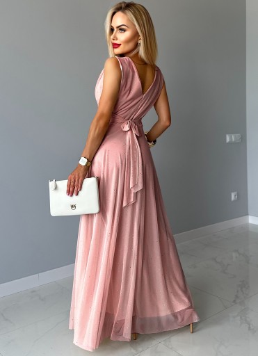 Wizytowa SUKIENKA DAMSKA długa rozkloszowana szyfon brokat na wesele SOPHIA