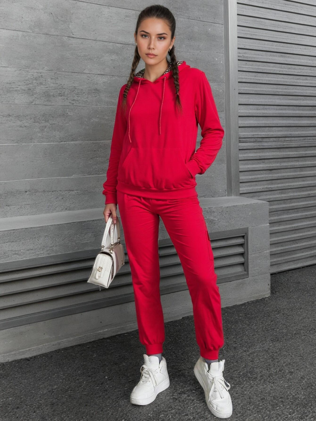 Bez opłat importowych Lokalny magazynKobiety Casual Hoodie Zestaw z kieszeniami Stylowy i wygodny kombinezon treningowy dla Casual Dress