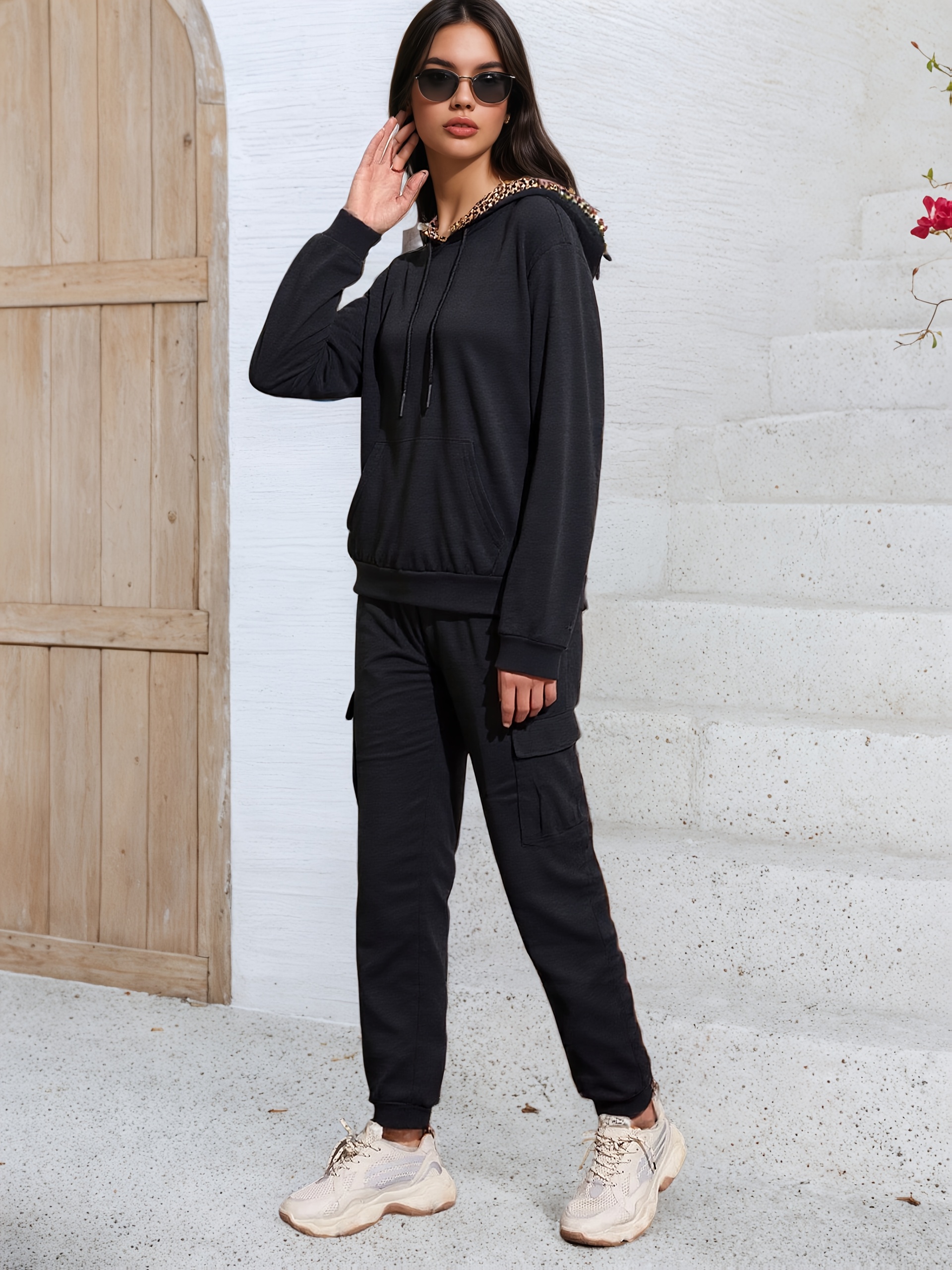 Bez opłat importowych Lokalny magazynKobiety Casual Hoodie Zestaw z kieszeniami Stylowy i wygodny kombinezon treningowy dla Casual Dress