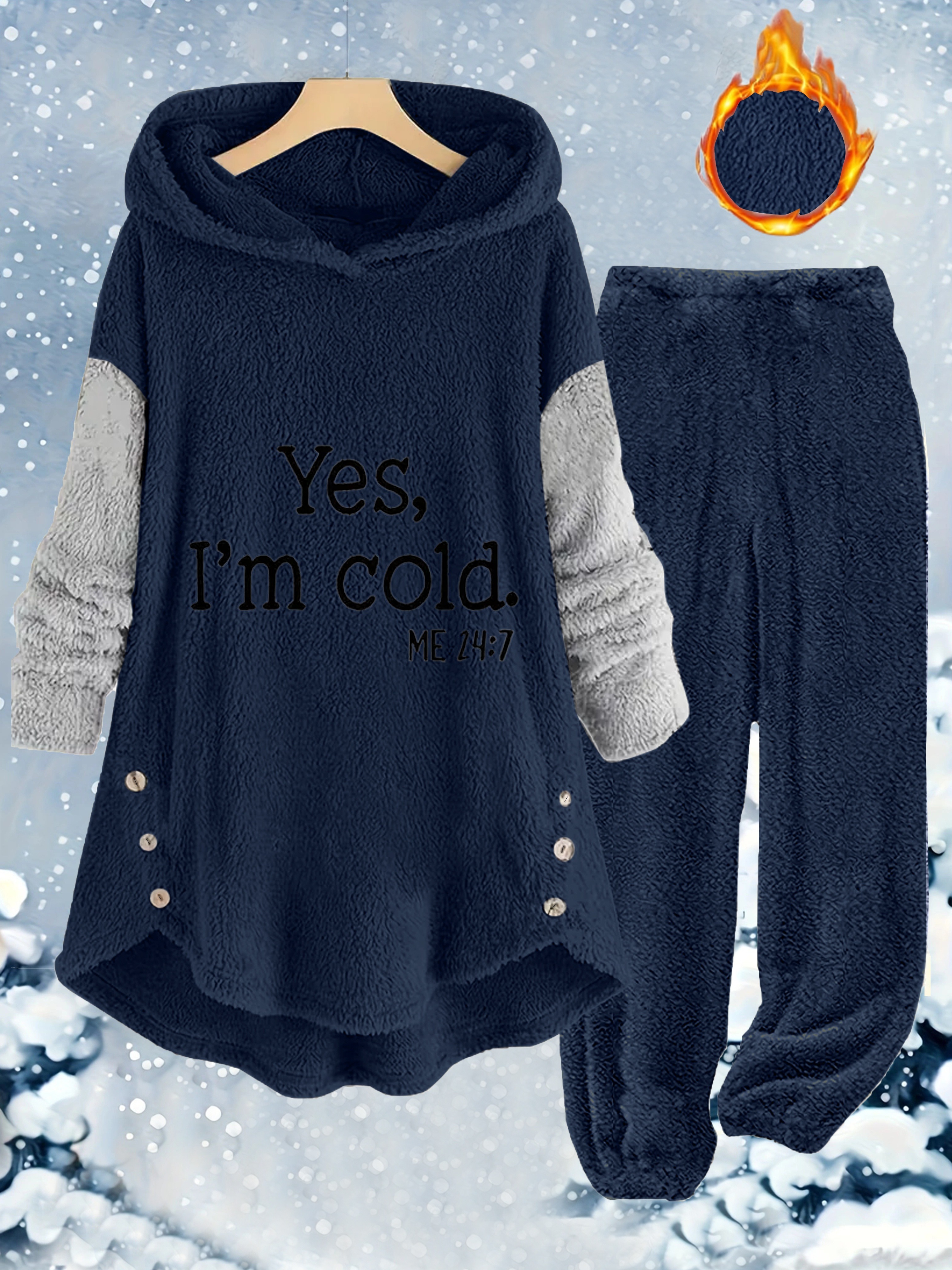 Zestaw spodni typu „I'm Cold” z nadrukiem „Luźne, pluszowe”