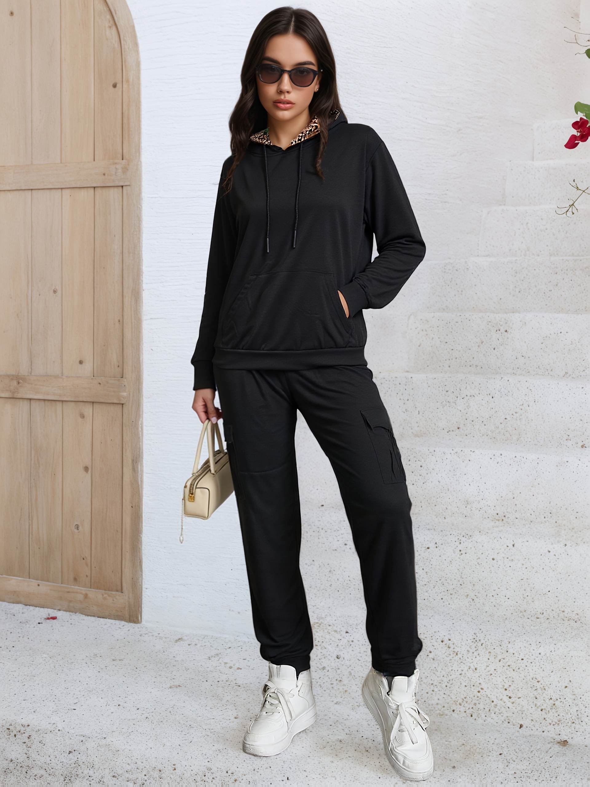 Bez opłat importowych Lokalny magazynKobiety Casual Hoodie Zestaw z kieszeniami Stylowy i wygodny kombinezon treningowy dla Casual Dress