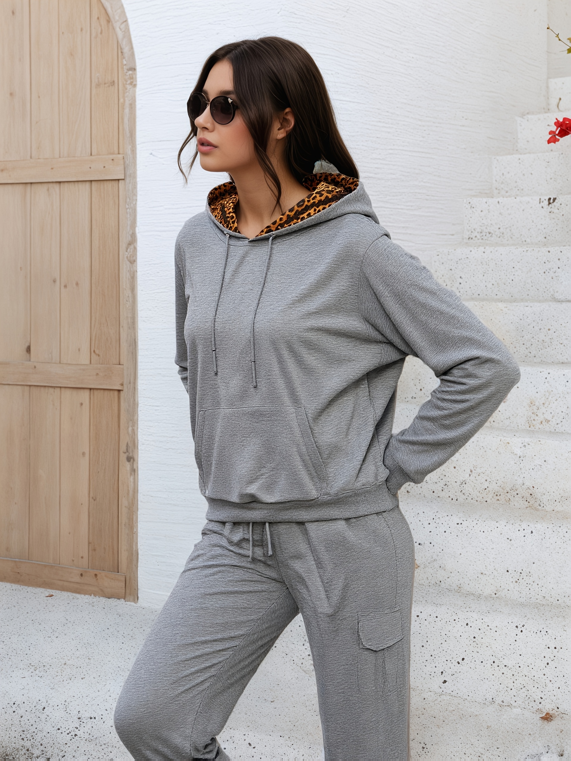 Bez opłat importowych Lokalny magazynKobiety Casual Hoodie Zestaw z kieszeniami Stylowy i wygodny kombinezon treningowy dla Casual Dress