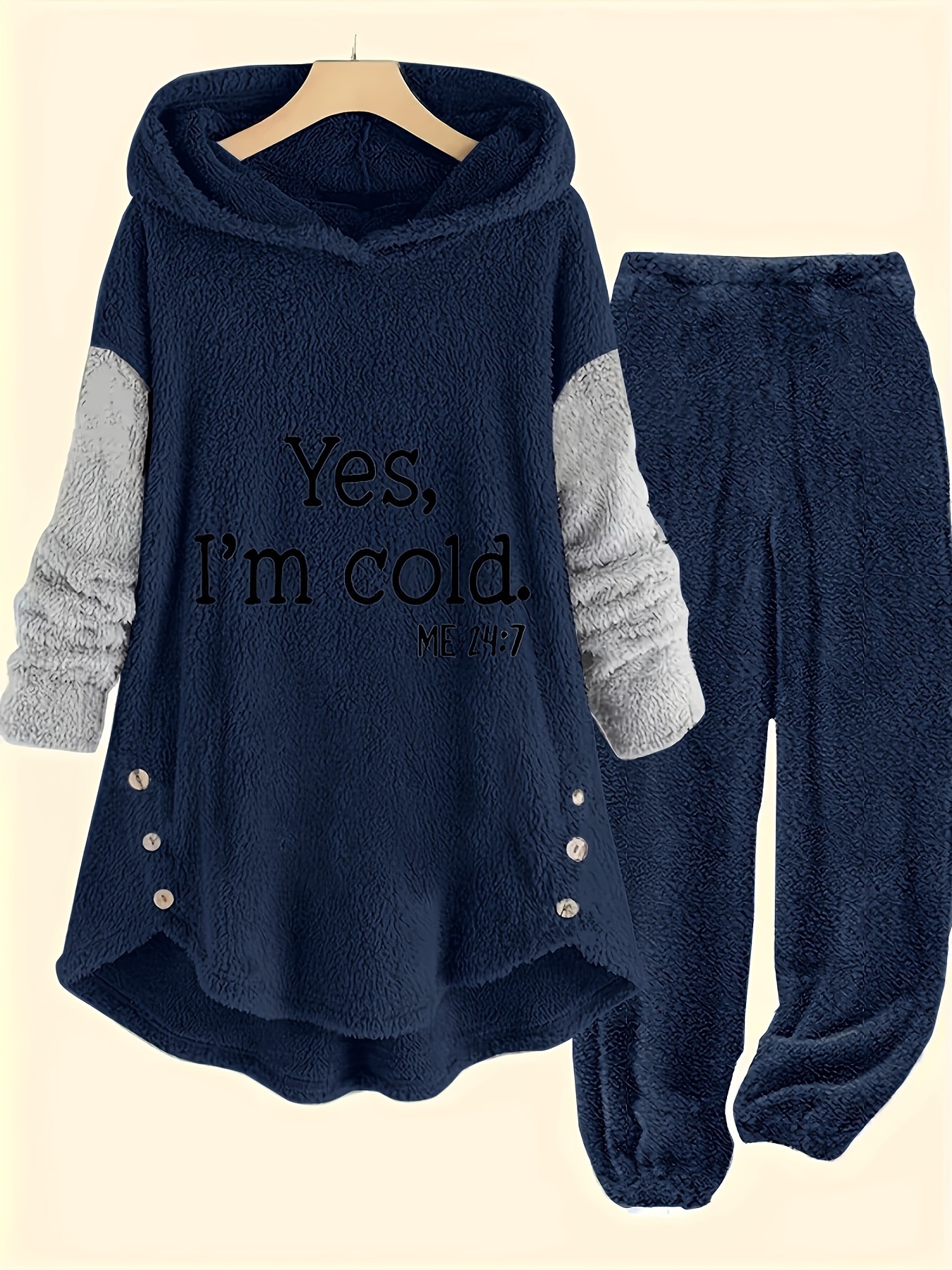 Zestaw spodni typu „I'm Cold” z nadrukiem „Luźne, pluszowe”
