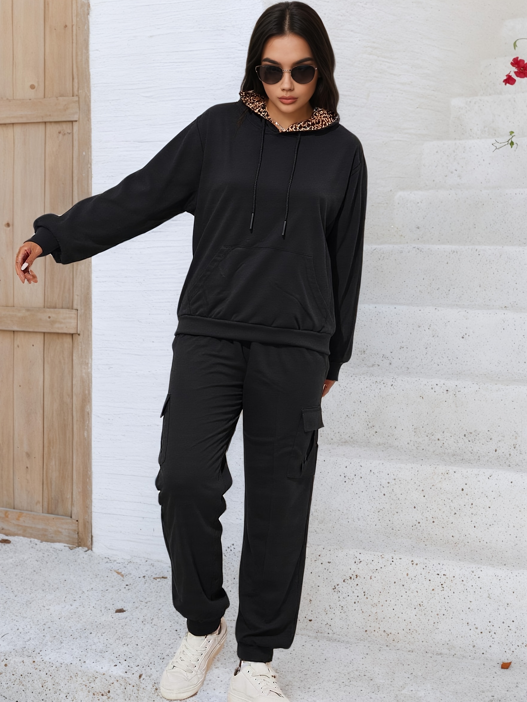 Bez opłat importowych Lokalny magazynKobiety Casual Hoodie Zestaw z kieszeniami Stylowy i wygodny kombinezon treningowy dla Casual Dress