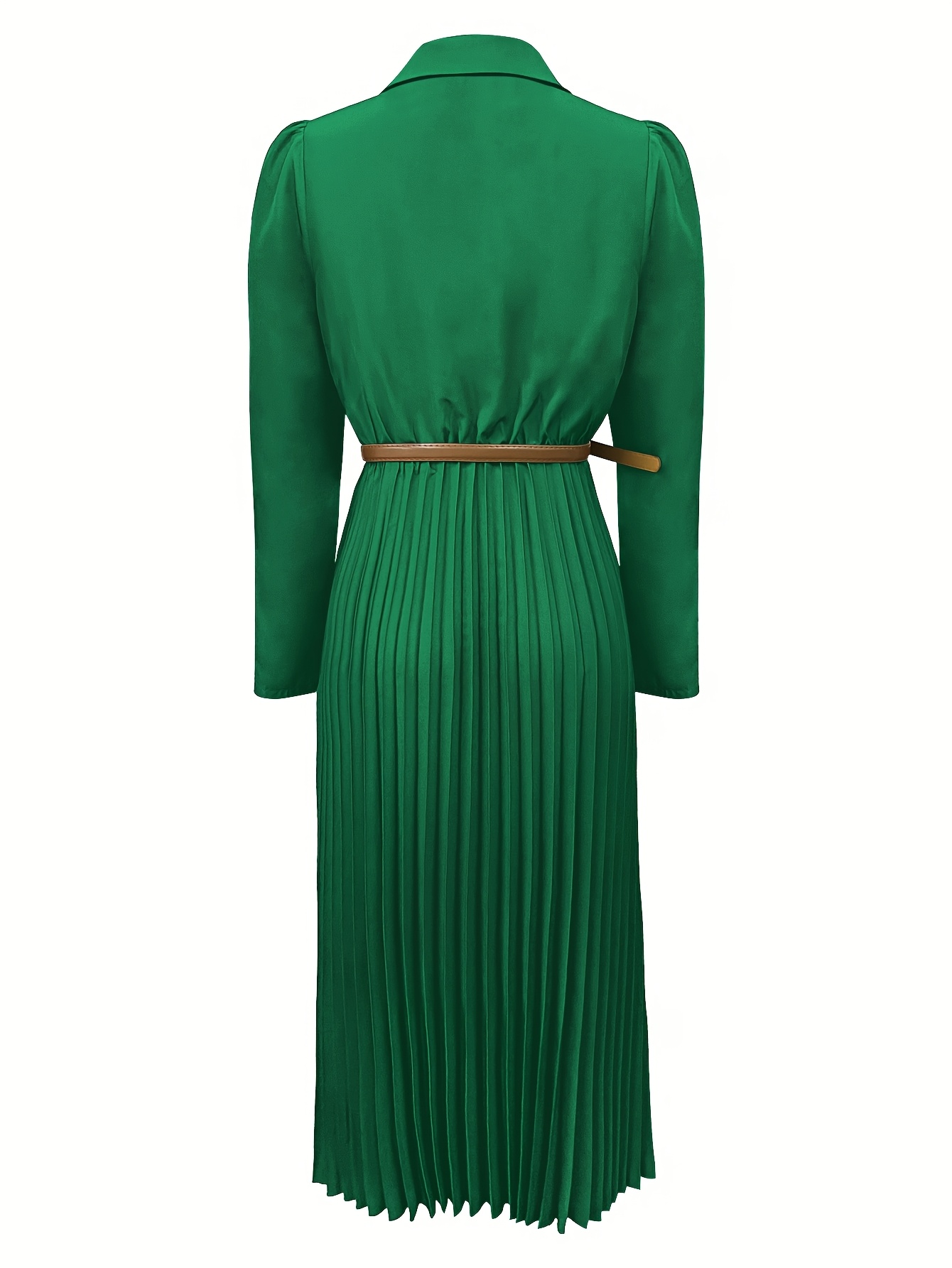 Elegancka Sukienka Kobieca - Plis. Rękawy, Klapka, A-Line Midi 