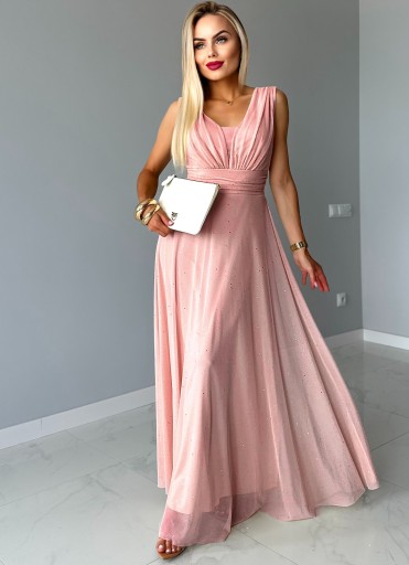 Wizytowa SUKIENKA DAMSKA długa rozkloszowana szyfon brokat na wesele SOPHIA