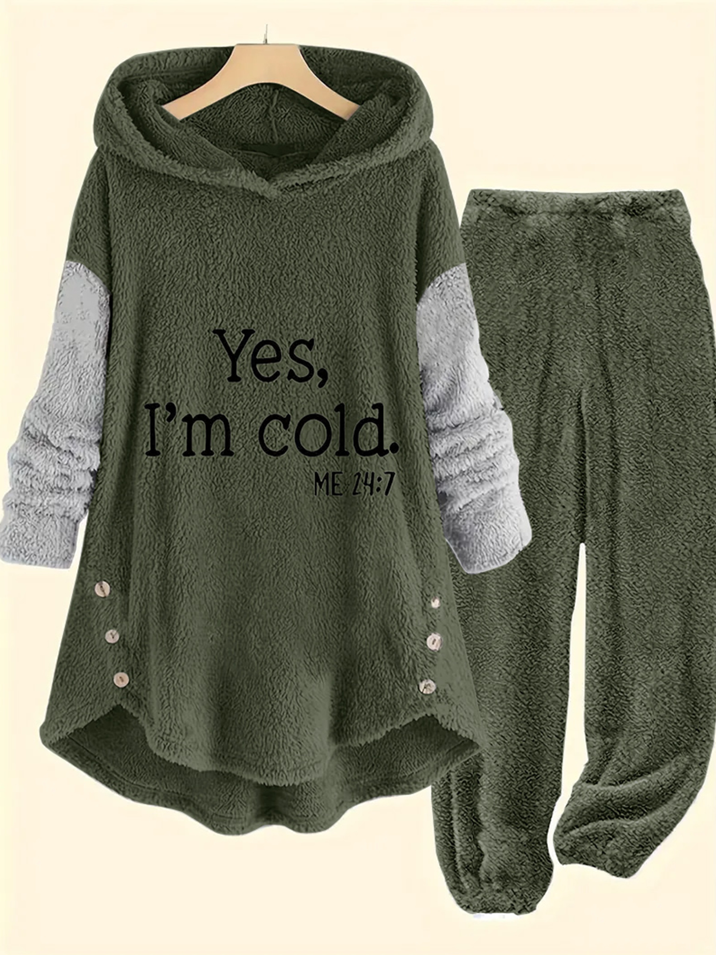 Zestaw spodni typu „I'm Cold” z nadrukiem „Luźne, pluszowe”