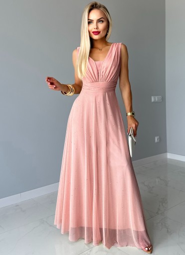 Wizytowa SUKIENKA DAMSKA długa rozkloszowana szyfon brokat na wesele SOPHIA