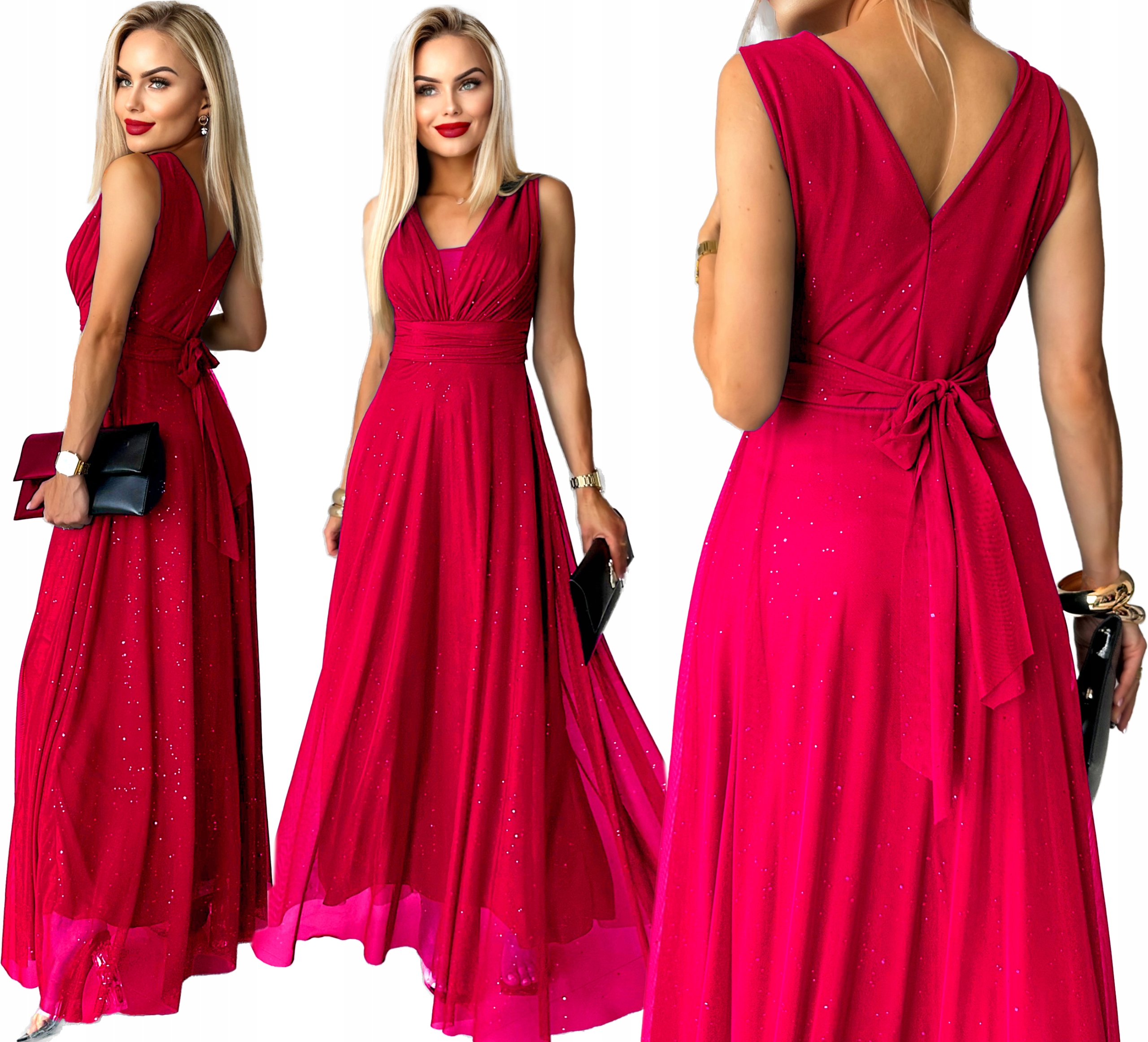 Wizytowa SUKIENKA DAMSKA długa rozkloszowana szyfon brokat na wesele SOPHIA