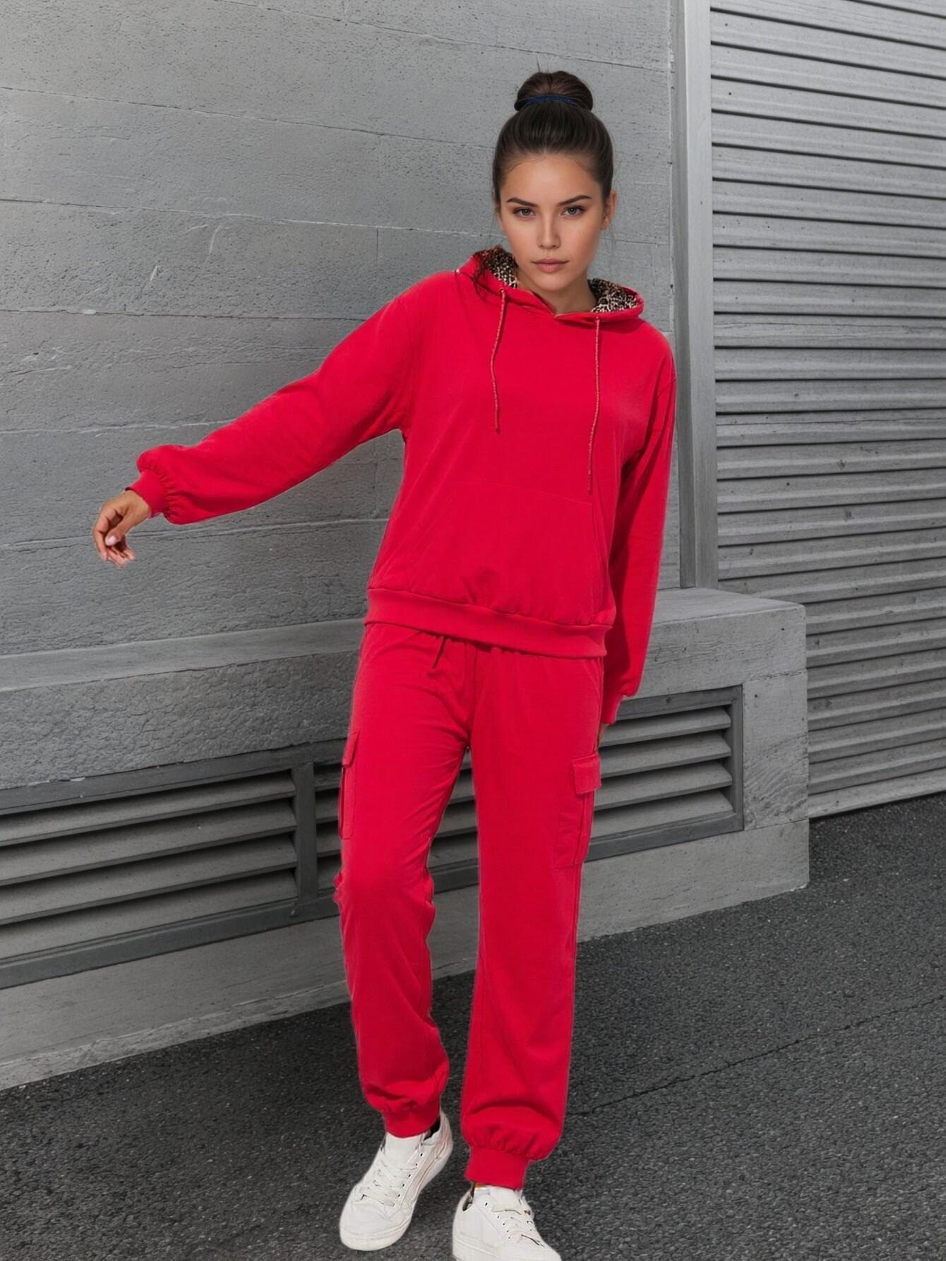 Bez opłat importowych Lokalny magazynKobiety Casual Hoodie Zestaw z kieszeniami Stylowy i wygodny kombinezon treningowy dla Casual Dress