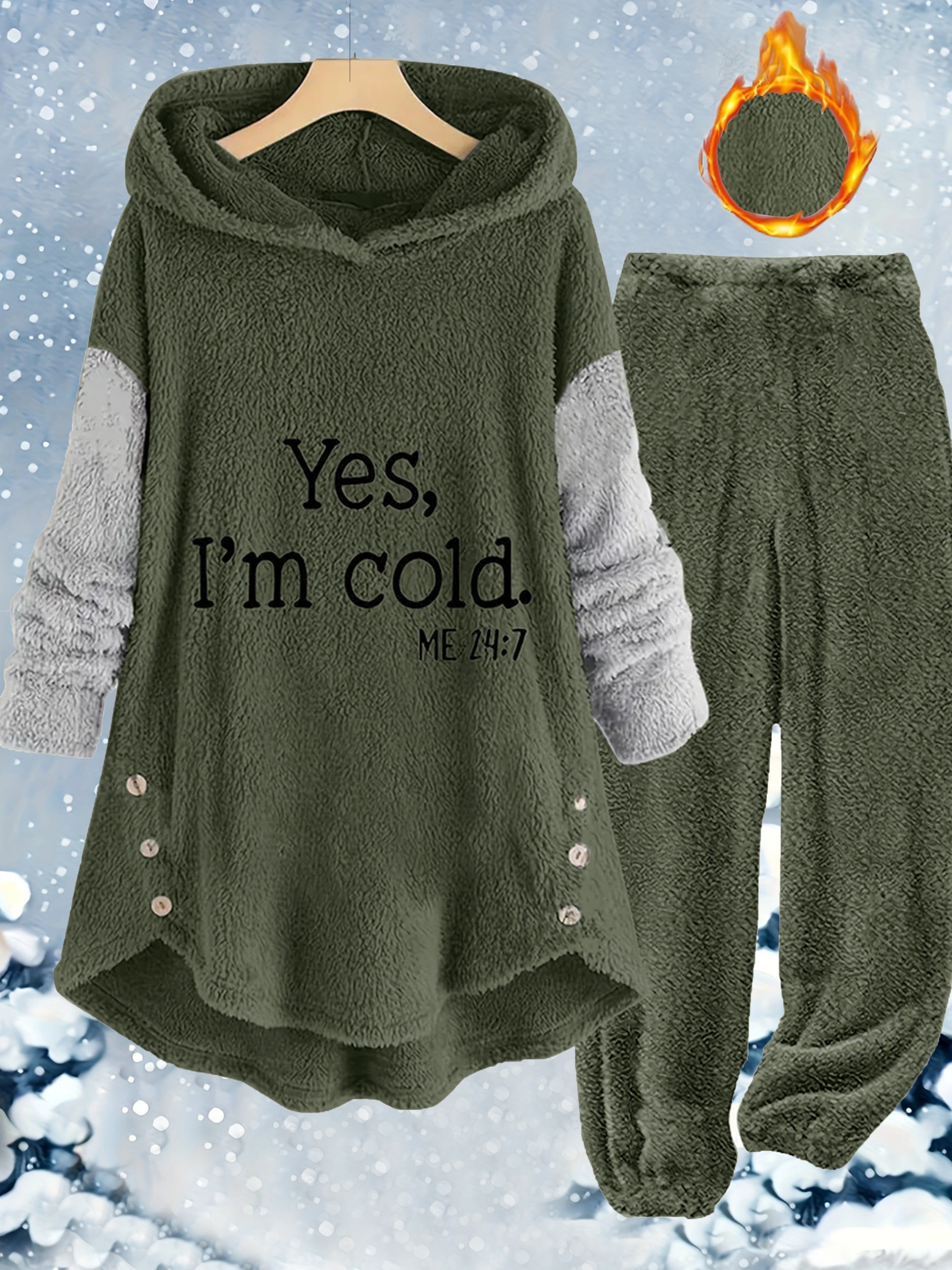 Zestaw spodni typu „I'm Cold” z nadrukiem „Luźne, pluszowe”