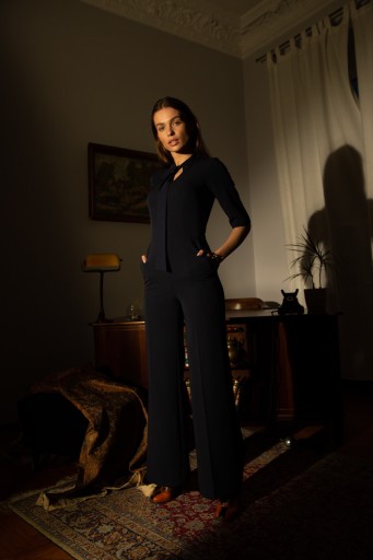 DAMSKI KOMBINEZON KOBIECY ELEGANCKI Z WIĄZANIEM PRZY SZYI CZARNY